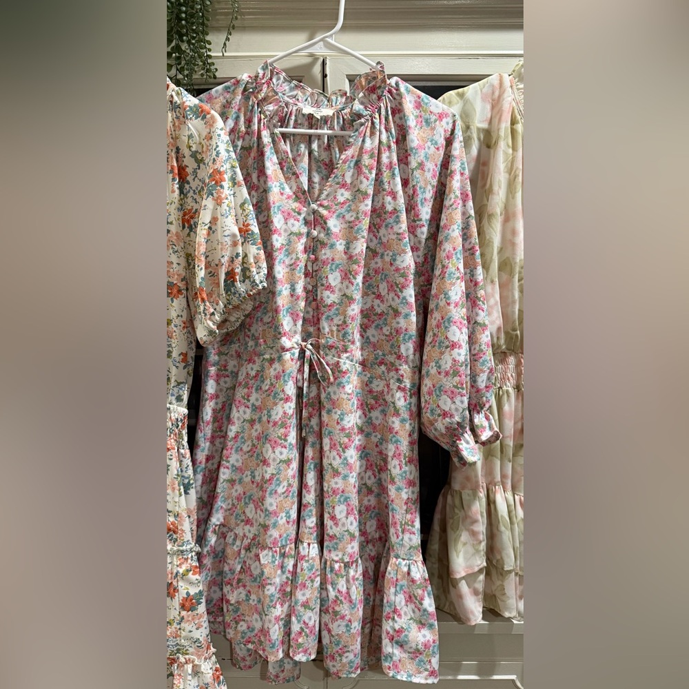 entro Floral Pink Multicolor Ruffle Dress
